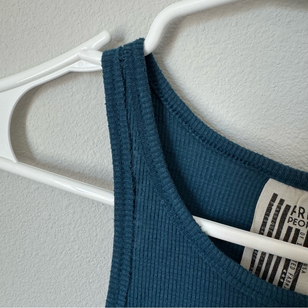Free People Teal Blue Long Beach Tank Size Small Basic Layering Racerback Summer - Picture 8 of 12